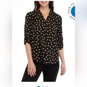 Like New Anne Klein Gold Metallic Polka Dot Women's Top Size XL